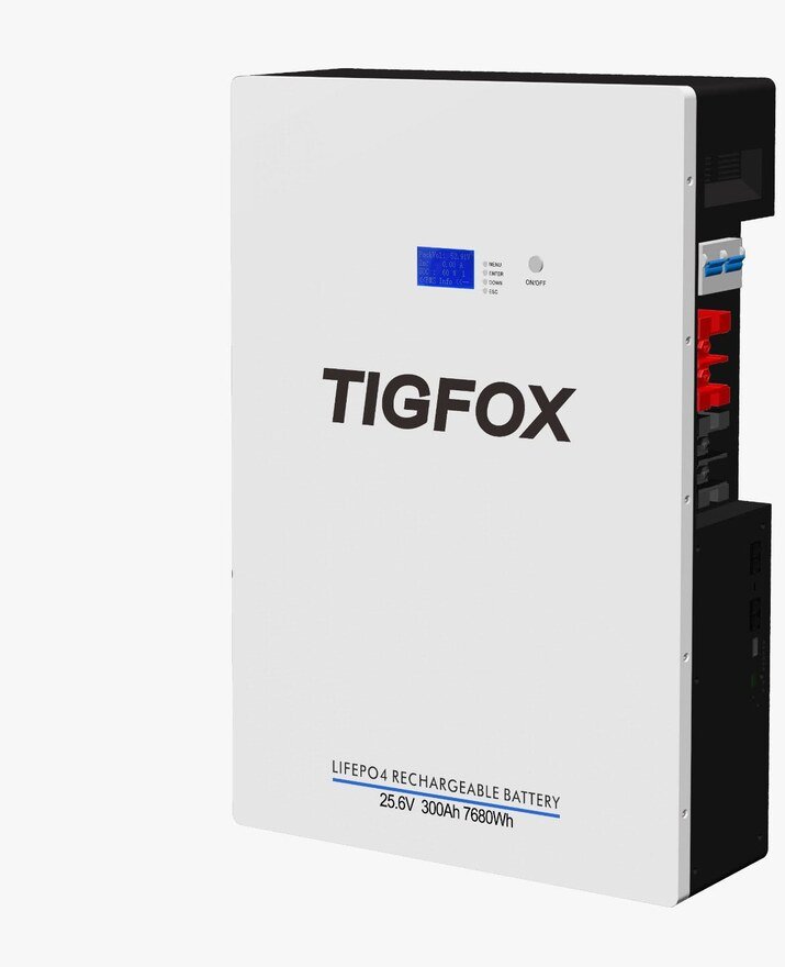 TIGFOX 25.6V 300Ah 7680Wh LiFePO4 wall-mounted lithium battery